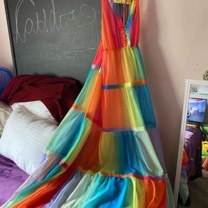 Head turning Rainbow Maxi Dress